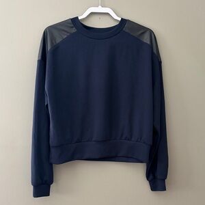 Maeve Navy Sweater with Black Shoulder Panels Size M
Buttery soft Fabric